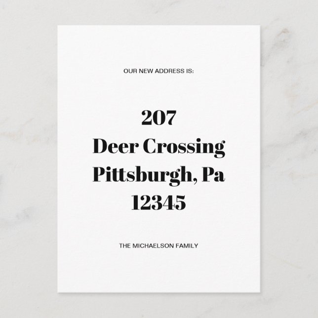 Simple Minimalist Black New Address Announcement Postcard (Front)