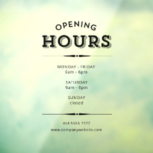 Simple Minimalist Black Opening Hours  Window Cling