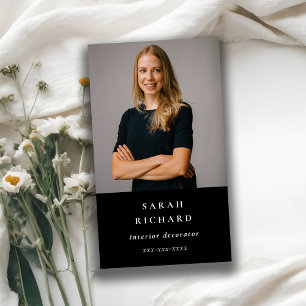 Simple Minimalist Black Professional Custom Photo Business Card