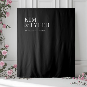 Simple minimalist black wedding backdrop tapestry