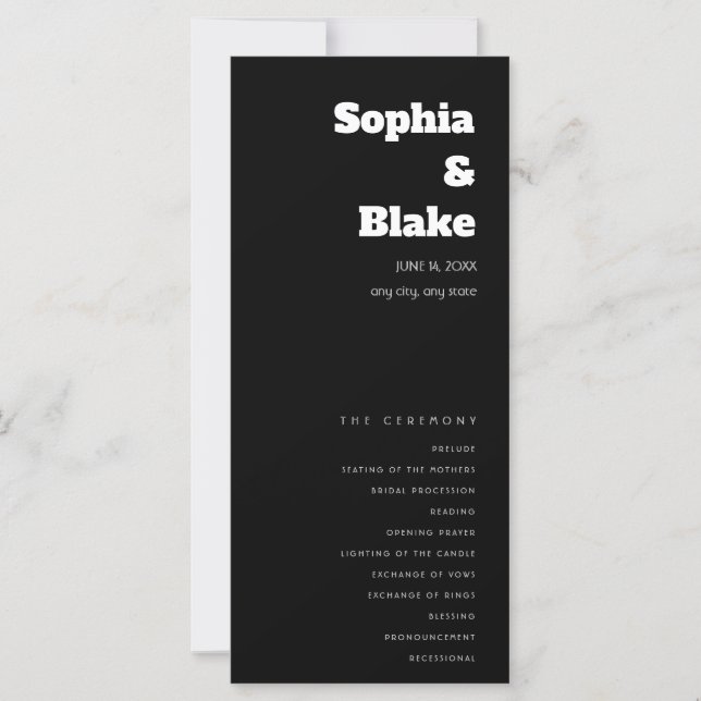 Simple Minimalist Black Wedding Program (Front)