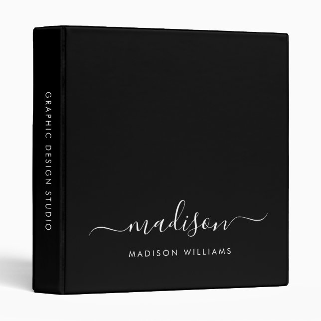 Simple Minimalist Black White Feminine Script Name Binder (Front/Spine)