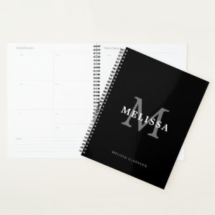 Simple Minimalist Black & White Grey Monogram Planner