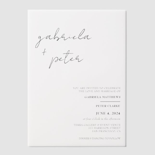 Simple Minimalist Black & White Modern Wedding Vellum Invitations (Front)