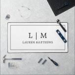 Simple Minimalist Black White Monogram Modern Desk Mat<br><div class="desc">Simple desk mat featuring a modern and minimalist black and white design with your monogram and business name on the front surrounded by a border.  All design elements and colours may be changed in the design editing tool.</div>