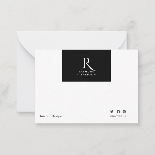 Simple Minimalist Black White Monogrammed Card (Front)