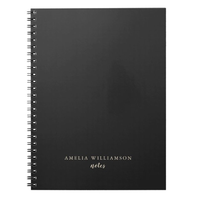 Simple Minimalist Black White Personalized Name Notebook (Front)