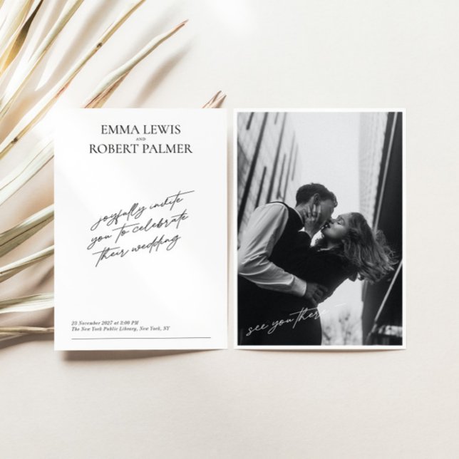 Simple Minimalist ﻿Black & White Photo Wedding  Invitation (Simple Minimalist ﻿Black & White Photo Wedding Invitation)