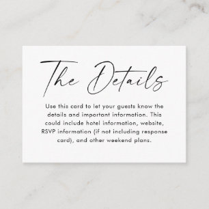 Simple Minimalist Black White Script Details  Enclosure Card