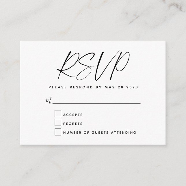 Simple Minimalist Black White Script RSVP  Enclosu Enclosure Card (Front)