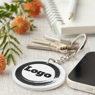 Simple Minimalist Black White Small Business Logo Keychain