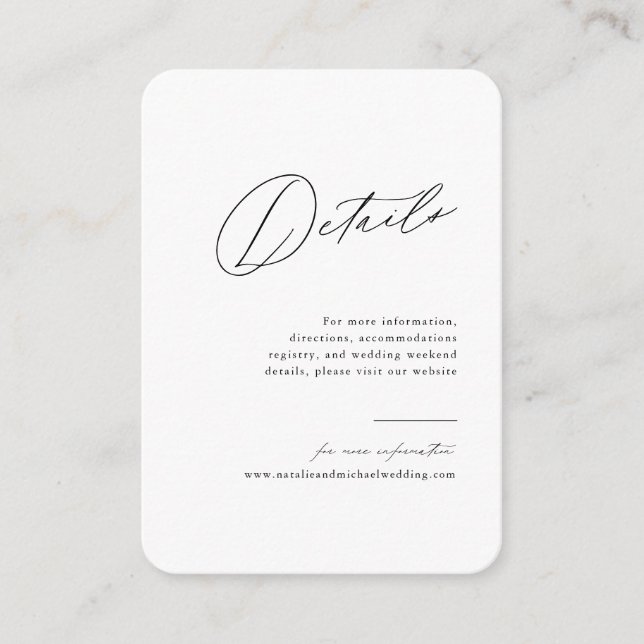 Simple Minimalist Black & White Wedding Details Enclosure Card (Front)