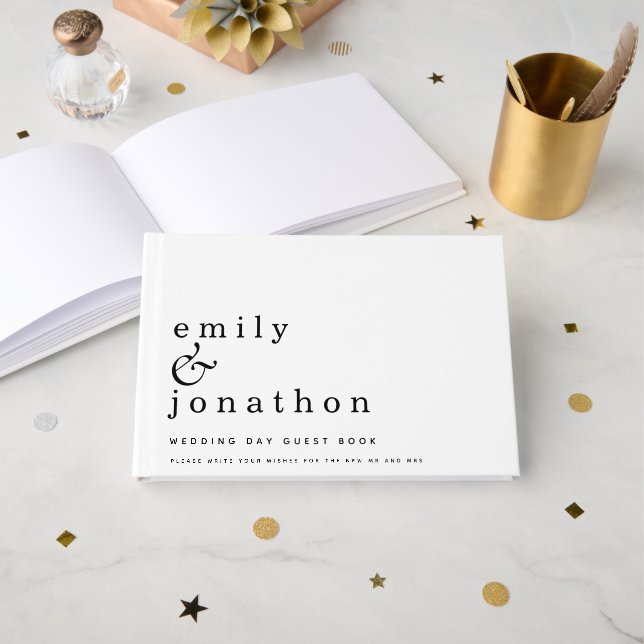 Simple Minimalist Black White Wedding Guest Book (Front Open)