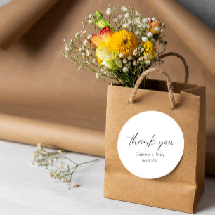 Simple Minimalist Black & White Wedding Thank You Classic Round Sticker