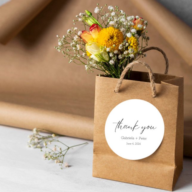 Simple Minimalist Black & White Wedding Thank You Classic Round Sticker (Creator Uploaded)