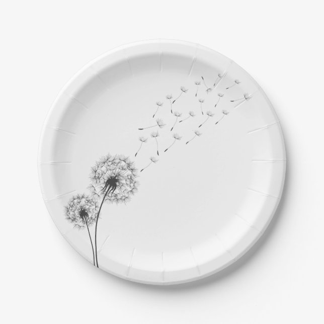 Simple Minimalist Blowing Dandelion | Paper Plate (Front)