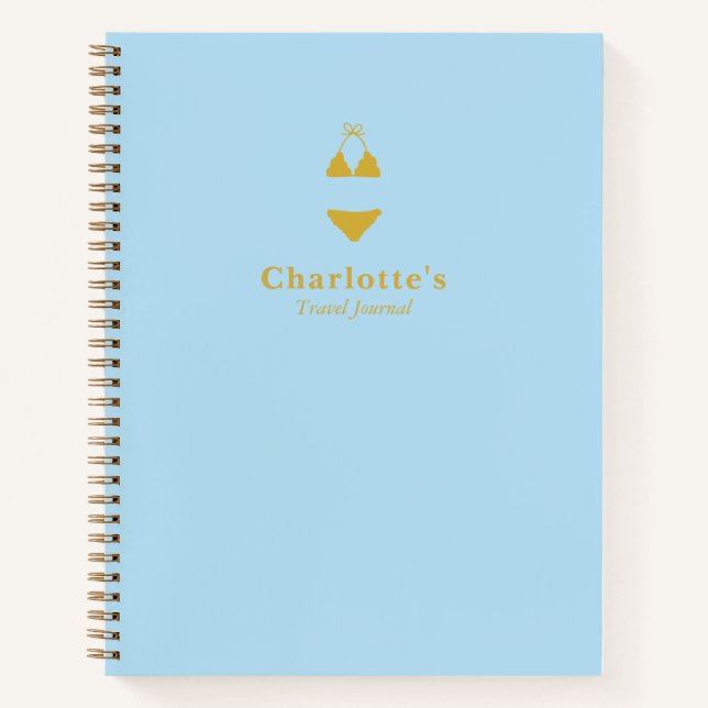 Simple Minimalist Blue and Gold Bikini Travel Notebook (Front)