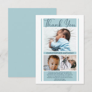 Simple Minimalist Blue Baby Shower Boy Thank You Card
