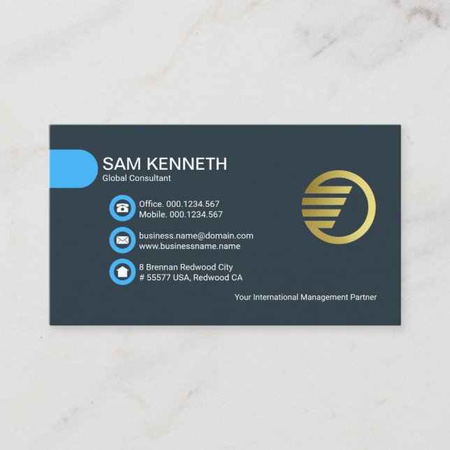 Simple Minimalist Blue Buttons Tab Consultant Business Card (Front)