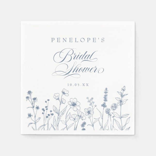 Simple Minimalist Blue Wildflower Bridal Shower Napkin (Front)