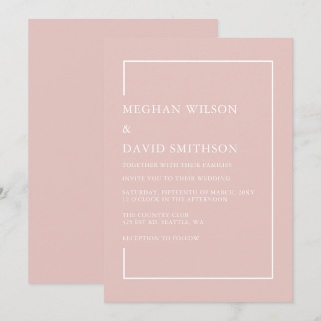 Simple Minimalist Blush Modern Wedding  Invitation (Front/Back)