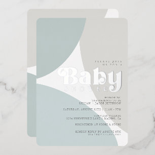 Simple Minimalist Boho Blue Tone Baby Shower Foil 