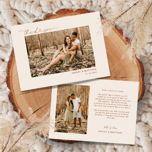 Simple Minimalist Boho Earthy Heart Script Wedding Thank You Card