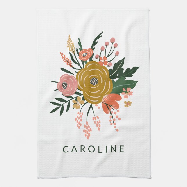 Simple Minimalist Botanical Flower Personalized Kitchen Towel (Vertical)