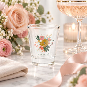 Simple Minimalist Botanical Flower Personalized    Shot Glass