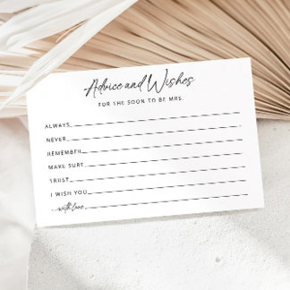 Simple Minimalist Bridal Shower Advice Card