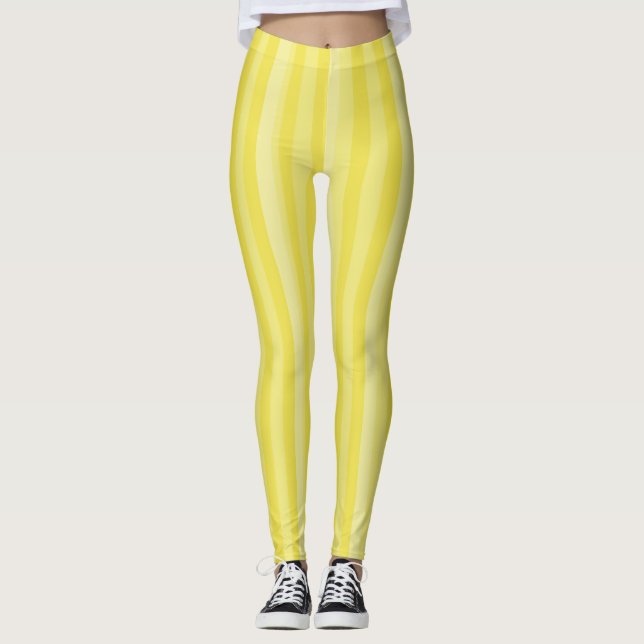 Simple Minimalist Bright Yellow Striped  Leggings (Front)