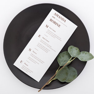 Simple Minimalist Brown Elegant Wedding Menu