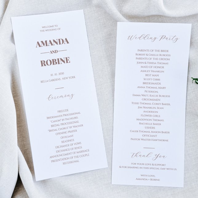 Simple Minimalist Brown Elegant Wedding Programs (Creator Uploaded)