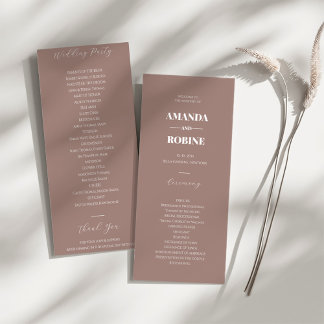 Simple Minimalist Brown Elegant Wedding Programs