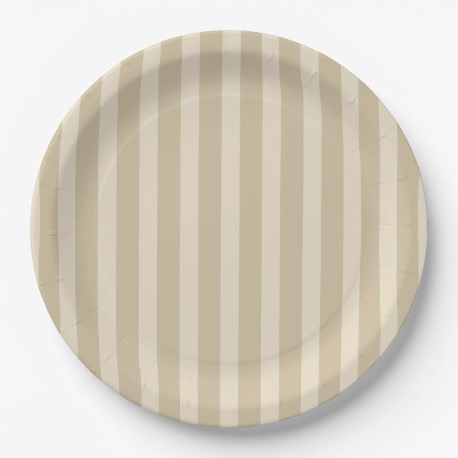 Simple Minimalist Brown Tan Striped Paper Plates (Front)