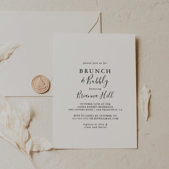 Simple Minimalist Brunch and Bubbly Bridal Shower Invitation (Creator Uploaded)