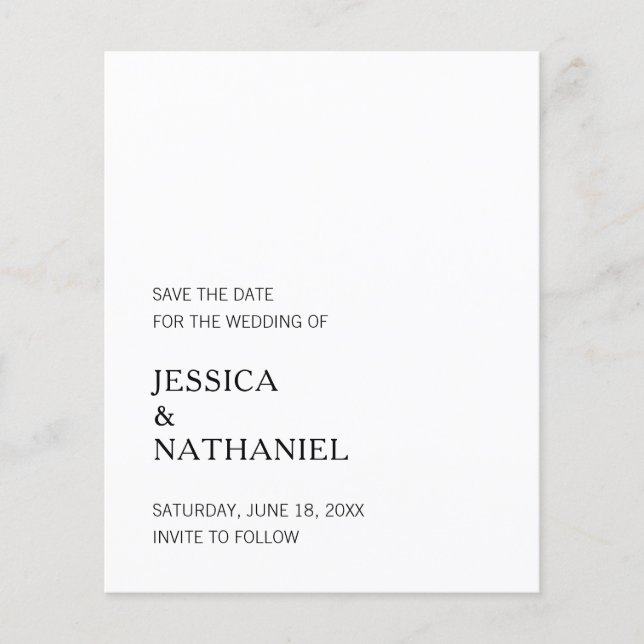 Simple Minimalist Budget Wedding Save The Date (Front)