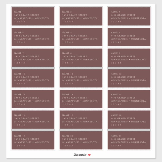 Simple Minimalist Burgundy Guest Address Labels (Sheet)