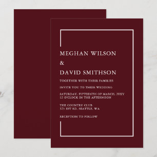 Simple Minimalist Burgundy Modern Wedding   Invitation