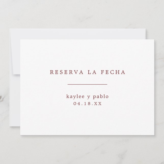 Simple Minimalist Burgundy Spanish Save The Date (Front)