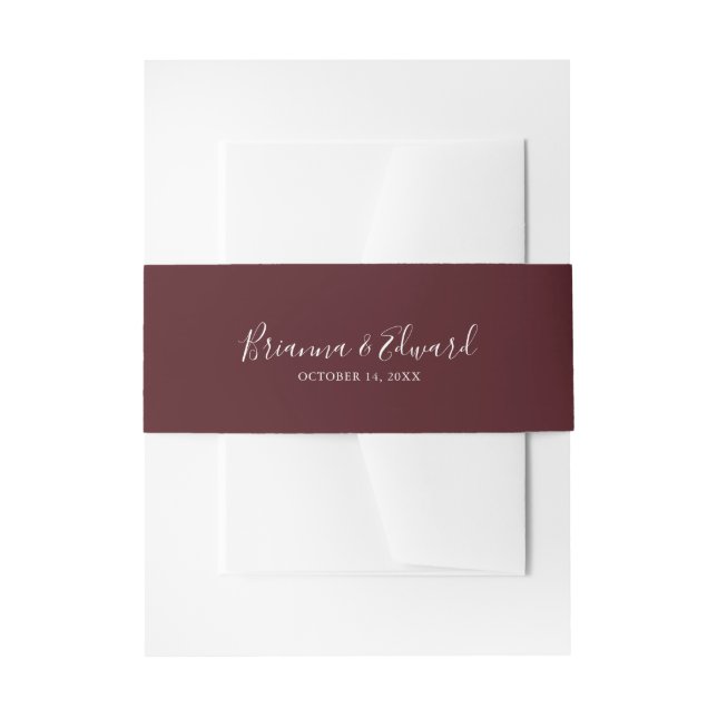 Simple Minimalist Burgundy Wedding Invitation Invitation Belly Band (Front Example)