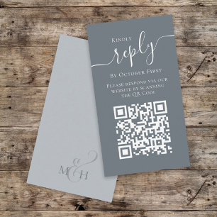 Simple Minimalist Calligraphy QR Code RSVP Blue Enclosure Card