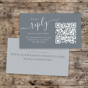 Simple Minimalist Calligraphy QR Code RSVP Blue Enclosure Card