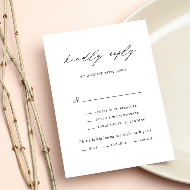 Simple Minimalist Calligraphy Script Meal Choice RSVP Card (Creator Uploaded)