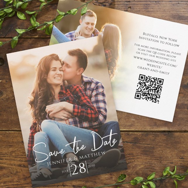 Simple Minimalist Calligraphy Two Photo QR Code  Invitation (Creator Uploaded)