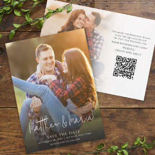 Simple Minimalist Calligraphy Two Photo QR Code Save The Date
