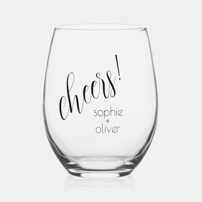 Simple Minimalist Cheers and Names  Stemless Wine Glass (Front)