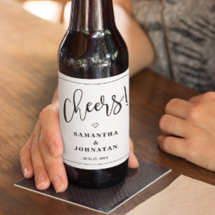 Simple Minimalist Cheers Wedding Beer Bottle Label
