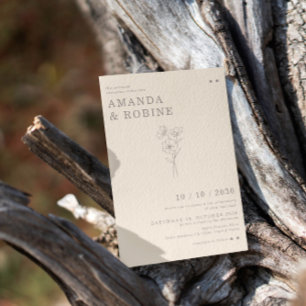 Simple Minimalist Chic Flower Wedding Invitation