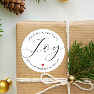 Simple Minimalist Christmas Joy Elegant Script Classic Round Sticker